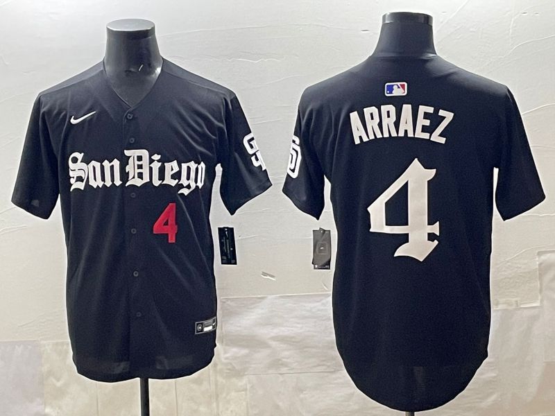 Men 2025 San Diego Padres #4 Arraez Black Five generations Joint Name Nike MLB Jersey style 9->san diego padres->MLB Jersey